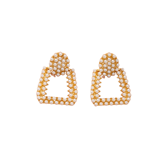 Double Pearl Square Earring Set